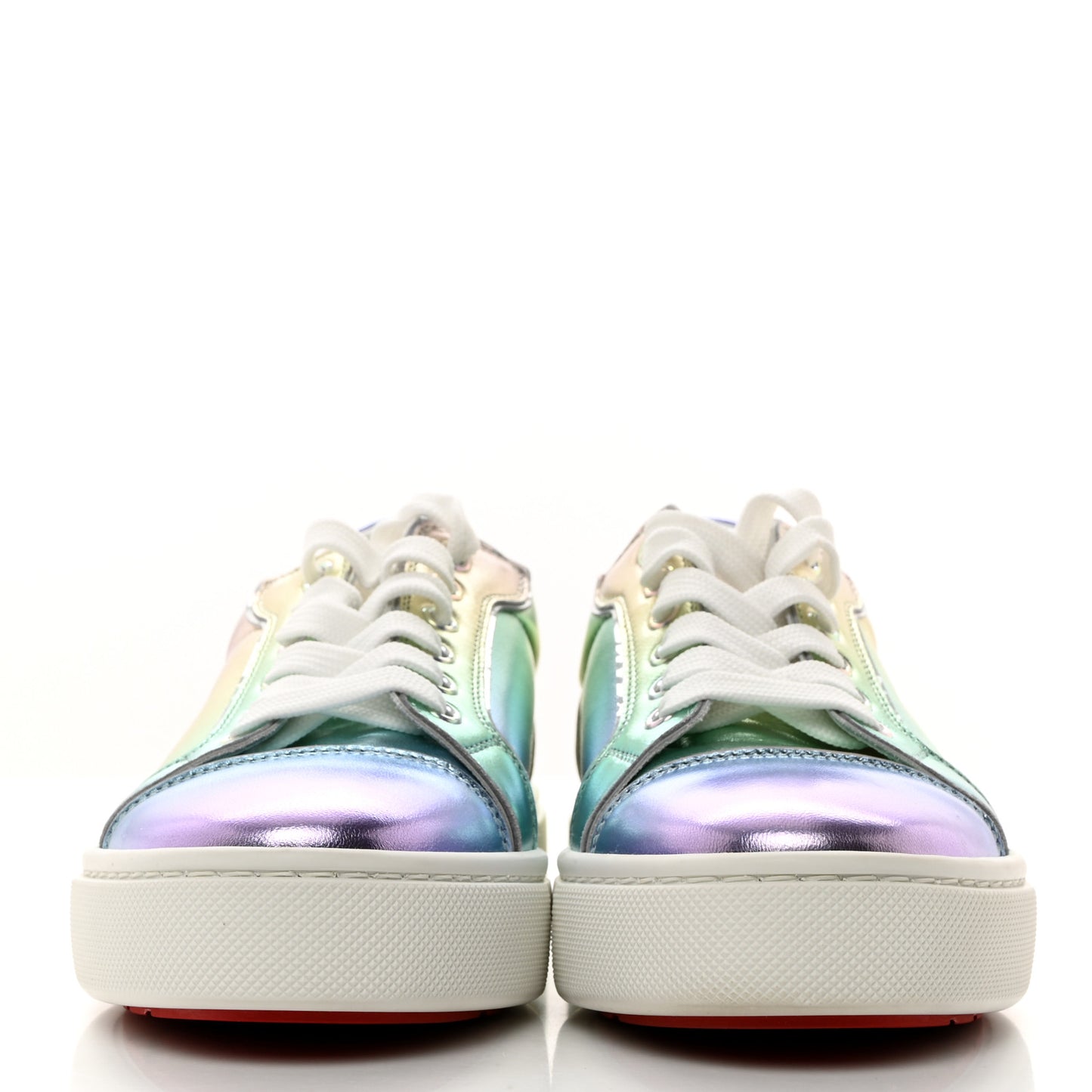 Metallic Calfskin Flat Sneakers 38 White Multicolor