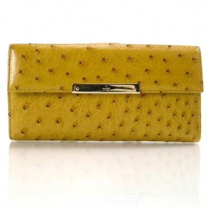 Gucci Ostrich Metal Bar Continental Wallet Tan 1 of 9