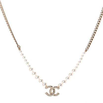 Chanel Pearl Crystal Chain CC Necklace Gold 1 of 4