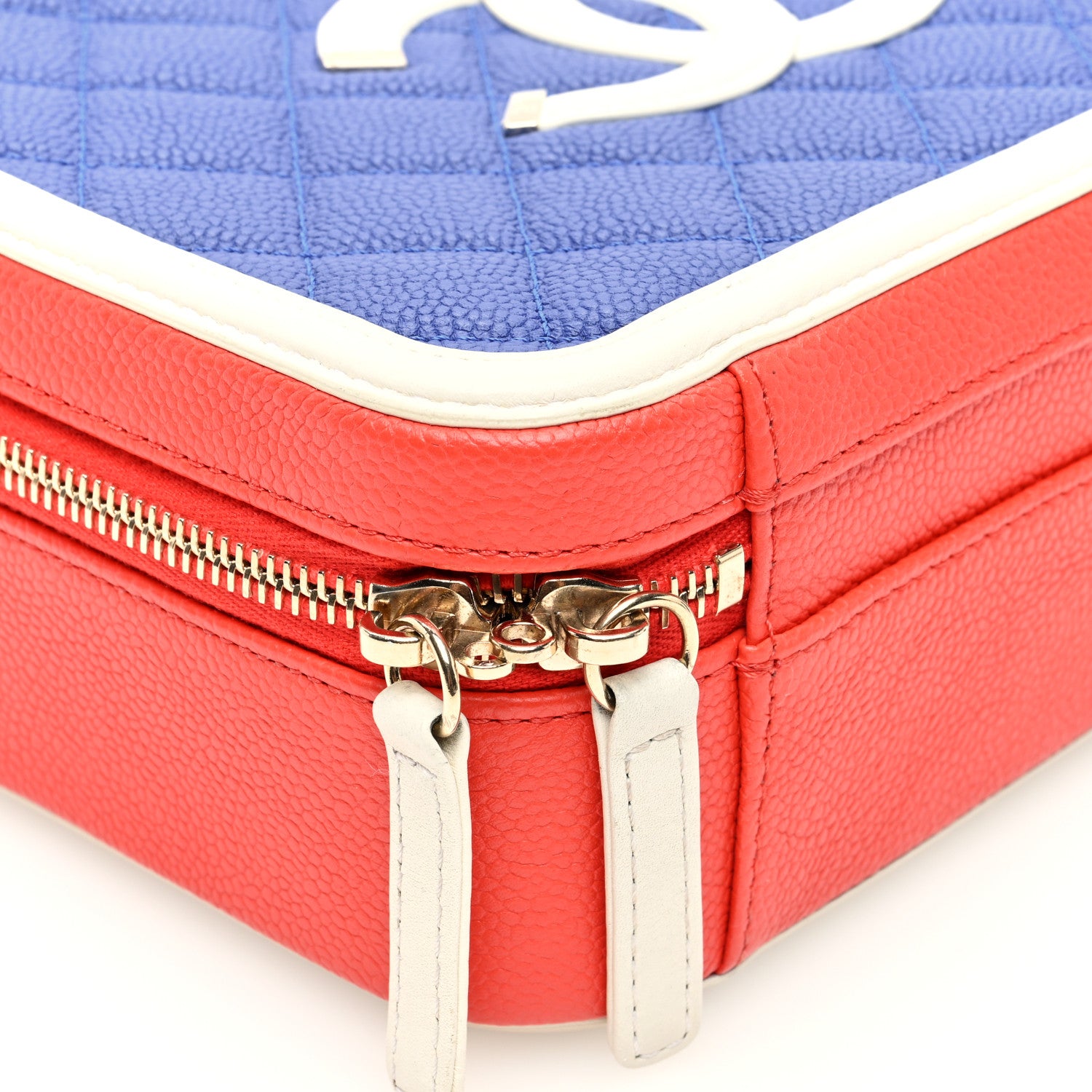 Chanel Caviar Quilted Medium CC Filigree Vanity Case Blue White Red 9 of 10