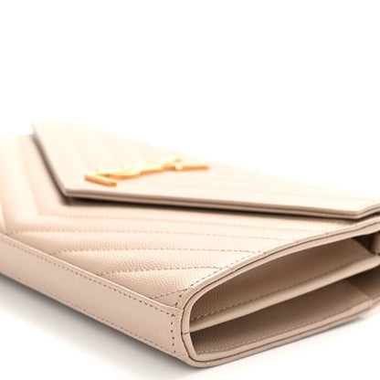 Saint Laurent Grain De Poudre Matelasse Chevron Monogram Chain Wallet Dark Beige 9 of 10