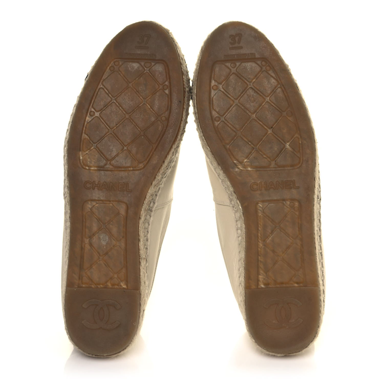 Chanel Metallic Calfskin Grosgrain CC Espadrilles 37 Ivory Black 5 of 10