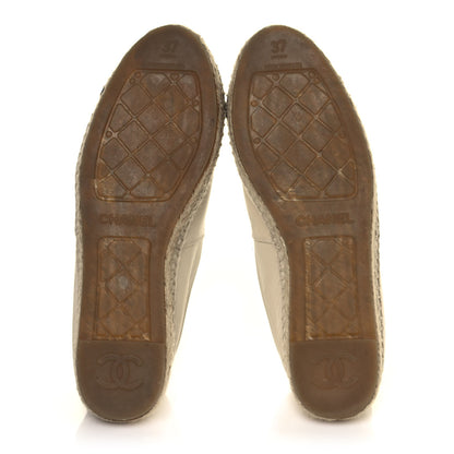 Chanel Metallic Calfskin Grosgrain CC Espadrilles 37 Ivory Black 5 of 10