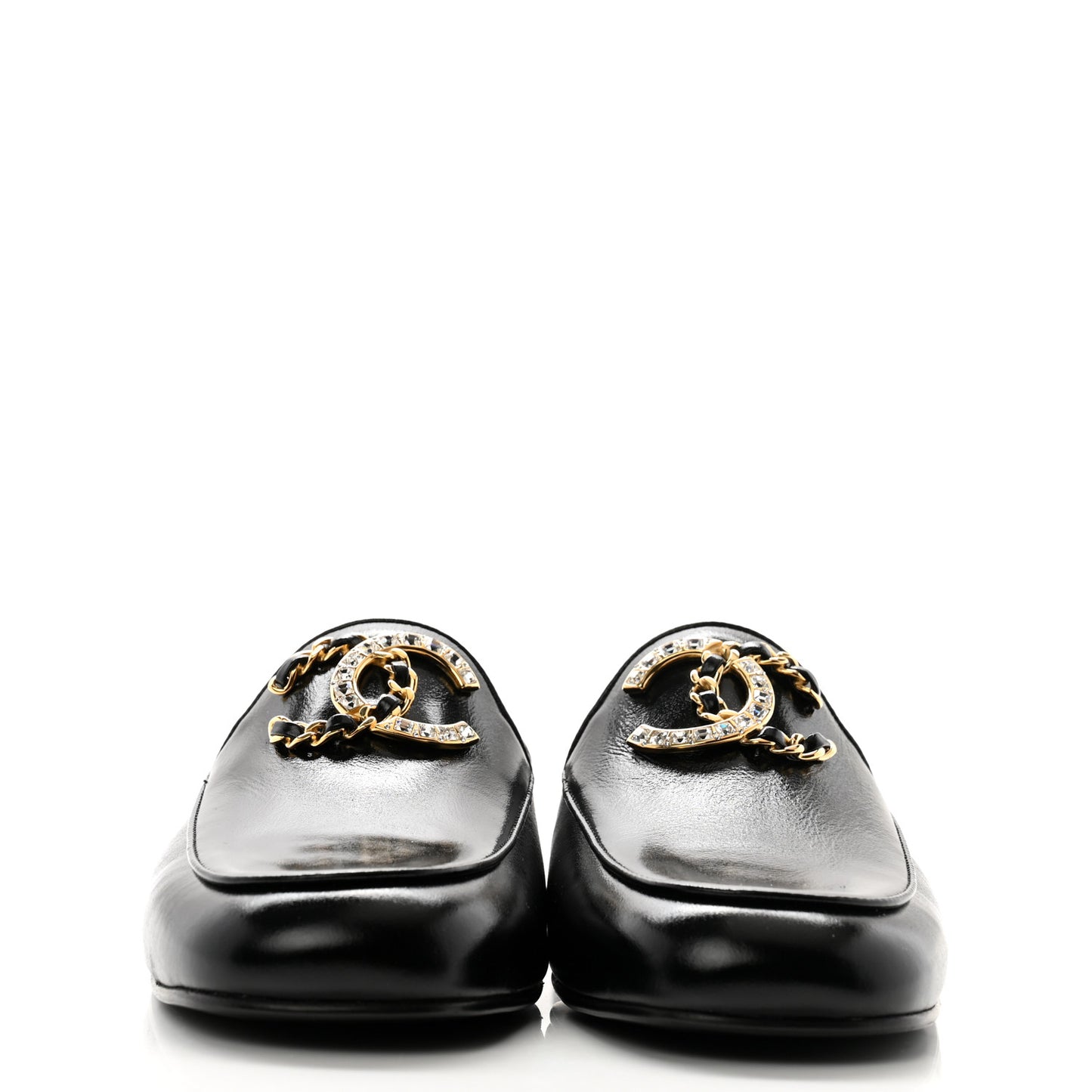 Shiny Calfskin Crystal CC Mules 39.5 Black