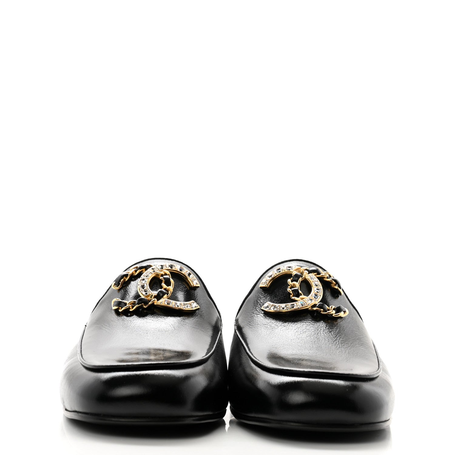 Chanel Shiny Calfskin Crystal CC Mules 39.5 Black 2 of 10