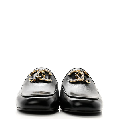 Chanel Shiny Calfskin Crystal CC Mules 39.5 Black 2 of 10