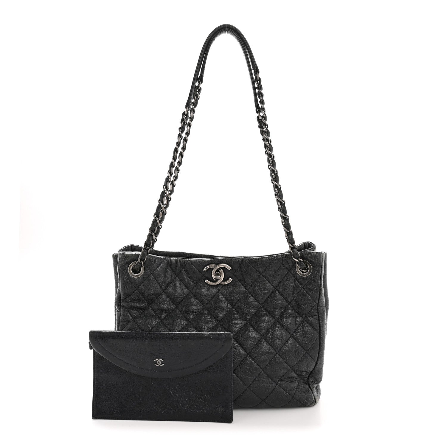Chanel Glazed Calfskin Quilted Tote Navy 3 of 15