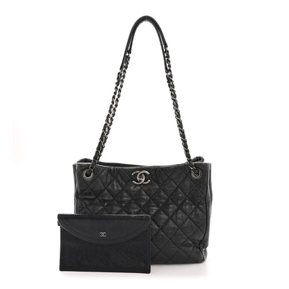 Chanel Glazed Calfskin Quilted Tote Navy 3 of 15