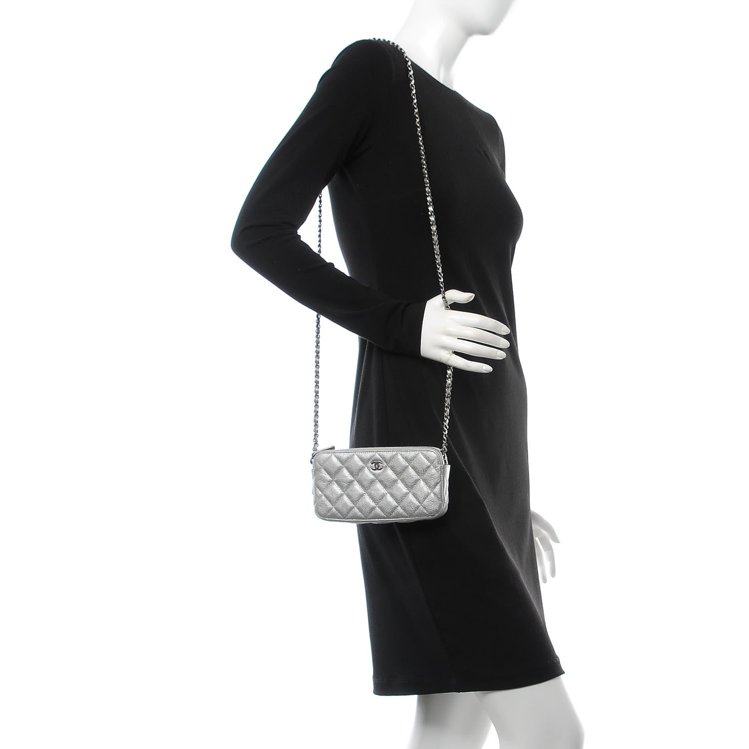 Chanel Metallic Caviar Quilted Small Clutch With Chain Silver 2 of 10