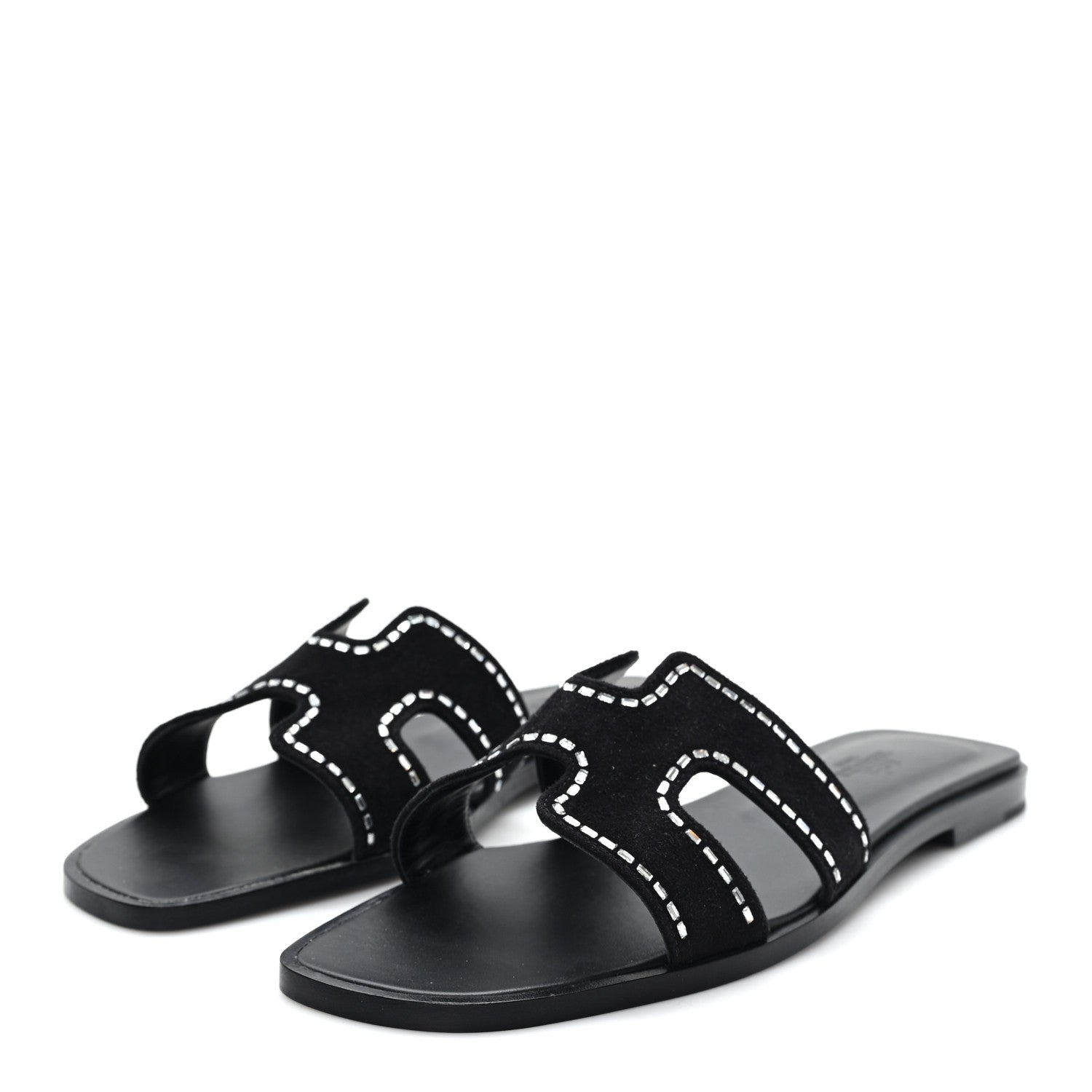 Hermes Suede Goatskin Crystal Embellished Oran Sandals 38 Black 4 of 9