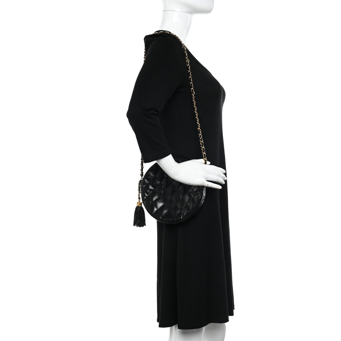 Lizard Quilted Round Tassel Crossbody Bag Black