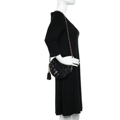 Chanel Lizard Quilted Round Tassel Crossbody Bag Black 2 of 12