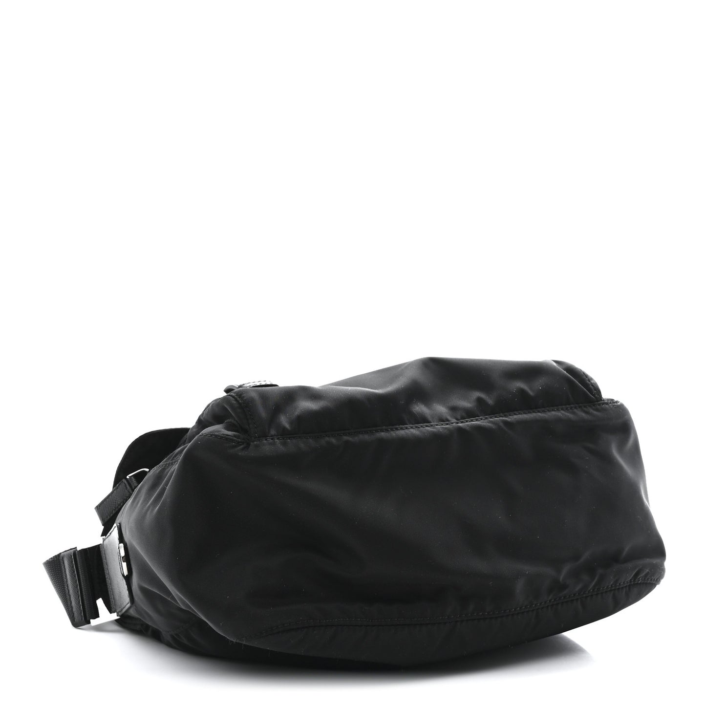 Re-Nylon Vela Saffiano Pocket Double Buckle Messenger Shoulder Bag Black