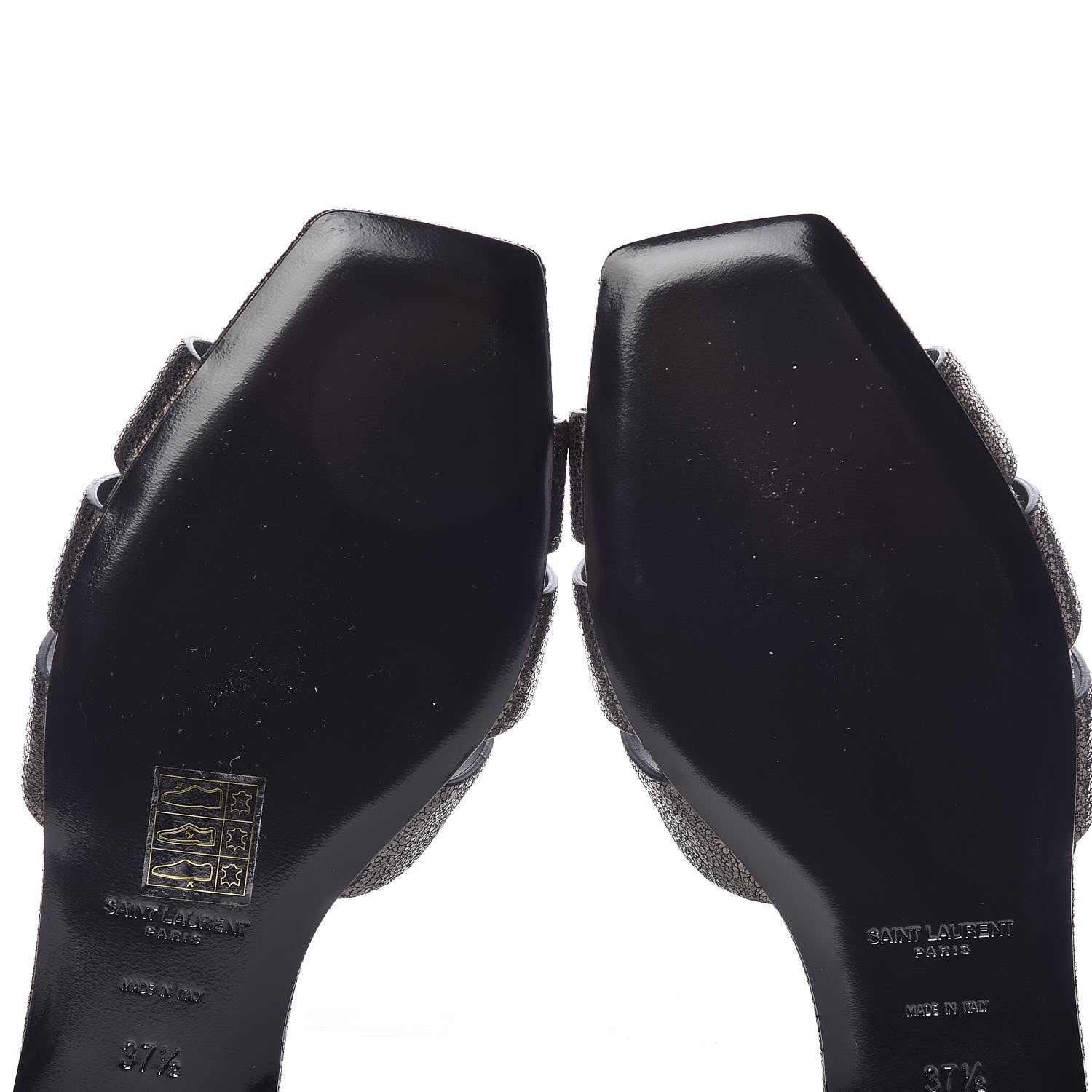 Saint Laurent Metallic Crackled Calfskin Nu Pied 05 Slide Sandals 37.5 Black Gunmetal 6 of 10