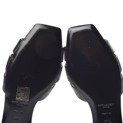 Saint Laurent Metallic Crackled Calfskin Nu Pied 05 Slide Sandals 37.5 Black Gunmetal 6 of 10