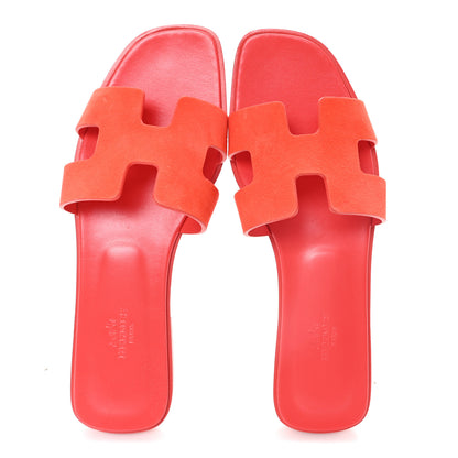 Hermes Suede Goatskin Oran Sandals 38.5 Rouge Grenadine 2 of 10