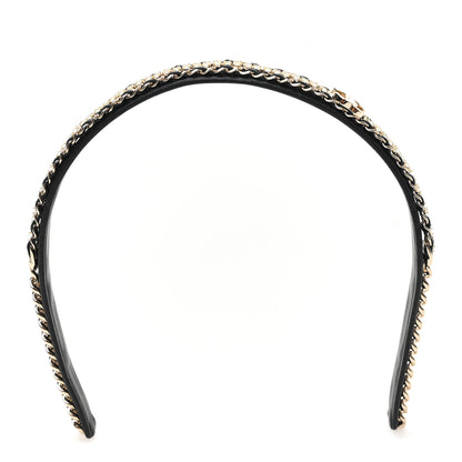 Chanel Metal Lambskin Crystal CC Chain Headband Gold Black 1 of 6