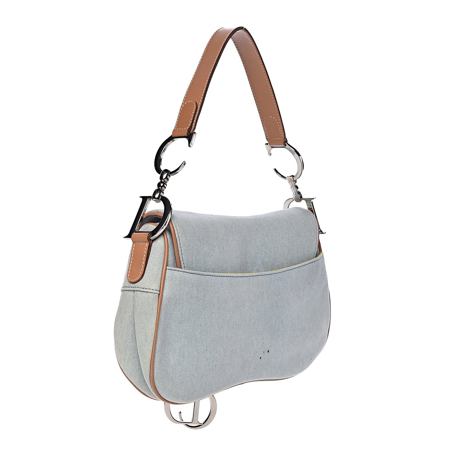 Denim Calfskin Double Saddle Bag Light Blue