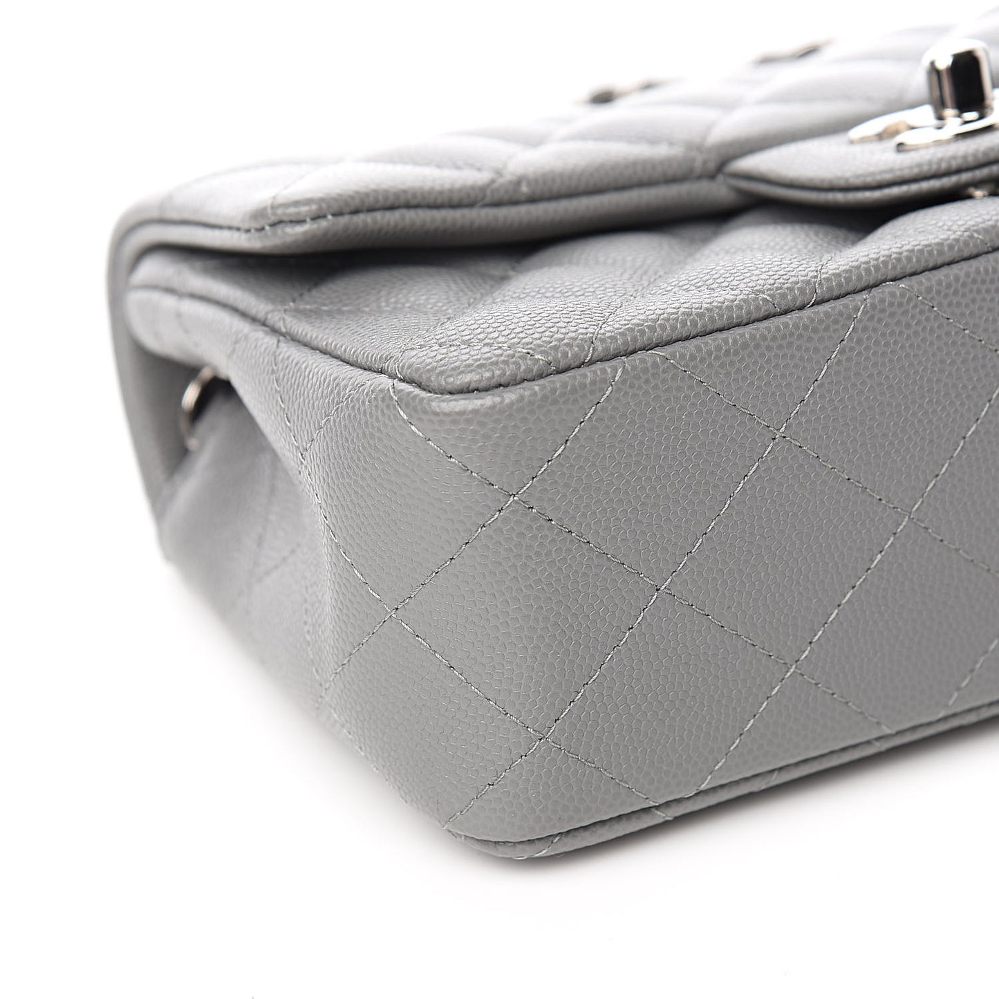 Caviar Quilted Mini Rectangular Flap Grey