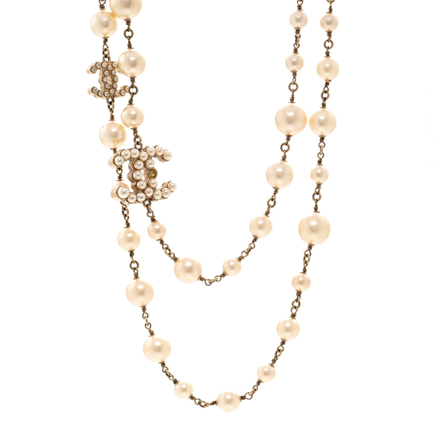 Chanel Graduated Pearl CC Long Necklace Gold 1 of 5