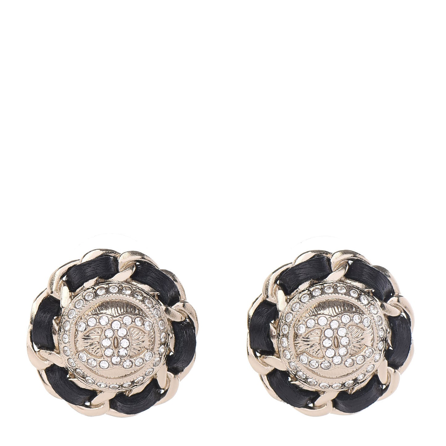 Crystal Lambskin Chain Around CC Earrings Gold Black