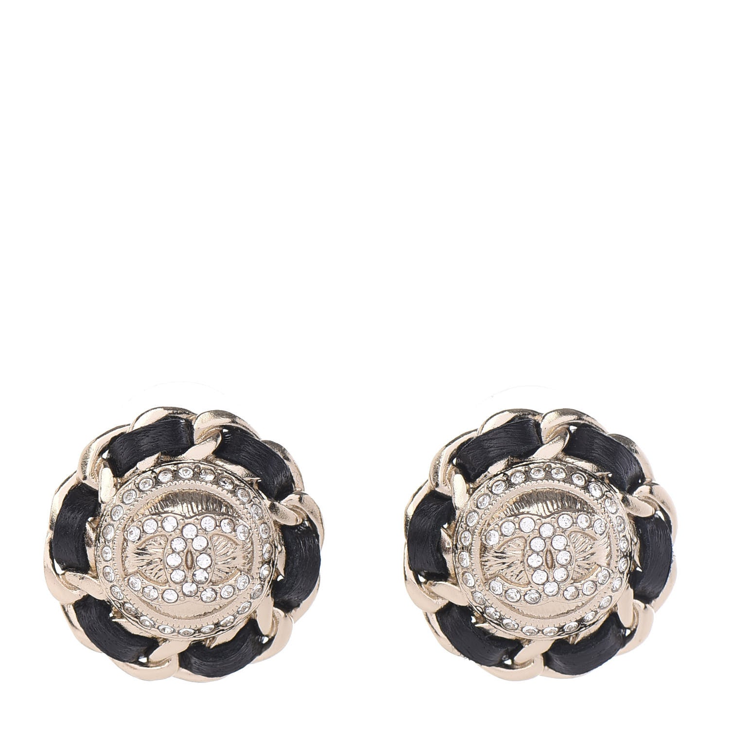 Chanel Crystal Lambskin Chain Around CC Earrings Gold Black 1 of 5