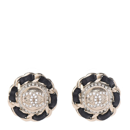 Chanel Crystal Lambskin Chain Around CC Earrings Gold Black 1 of 5