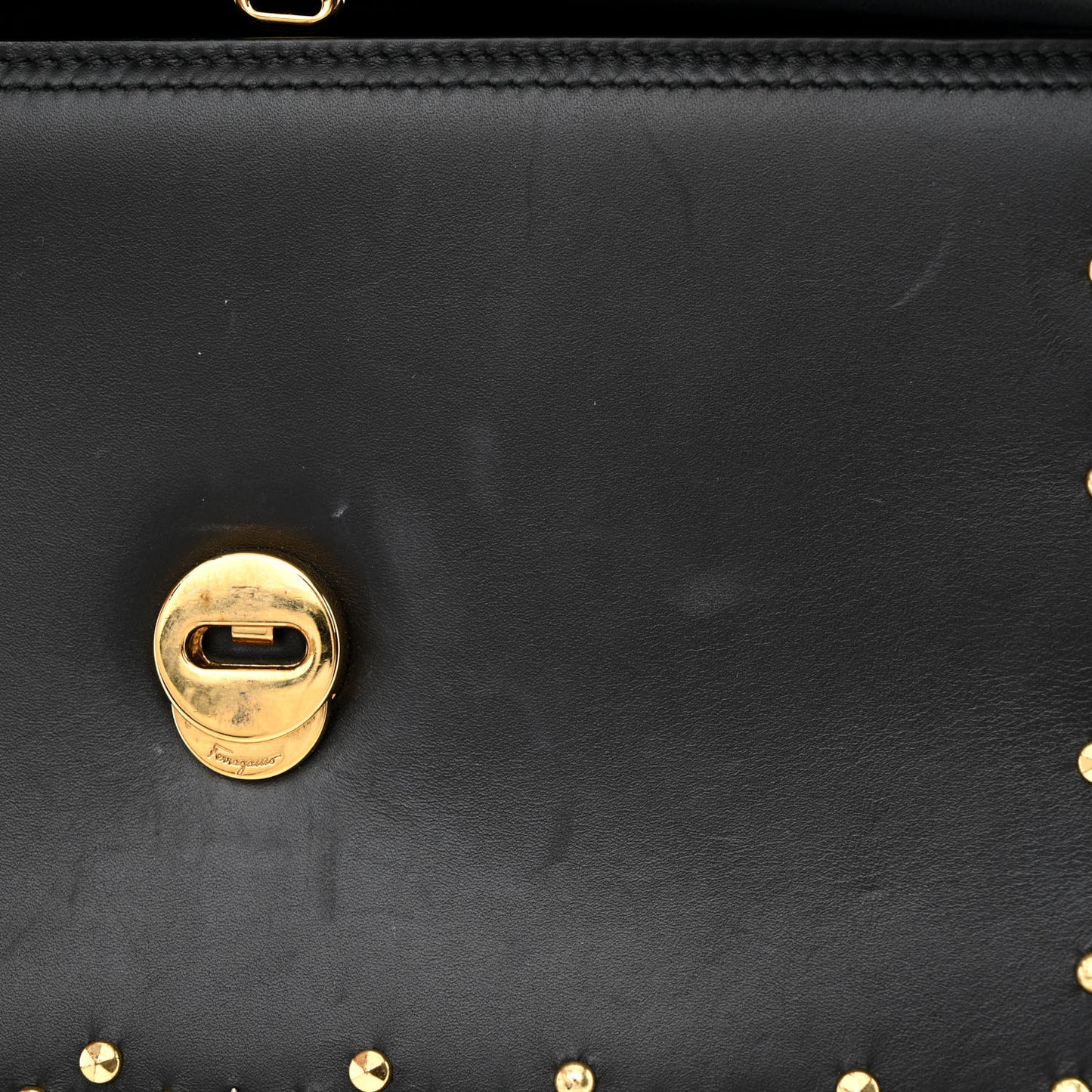 Calfskin Studded Vara Bow Bag Black