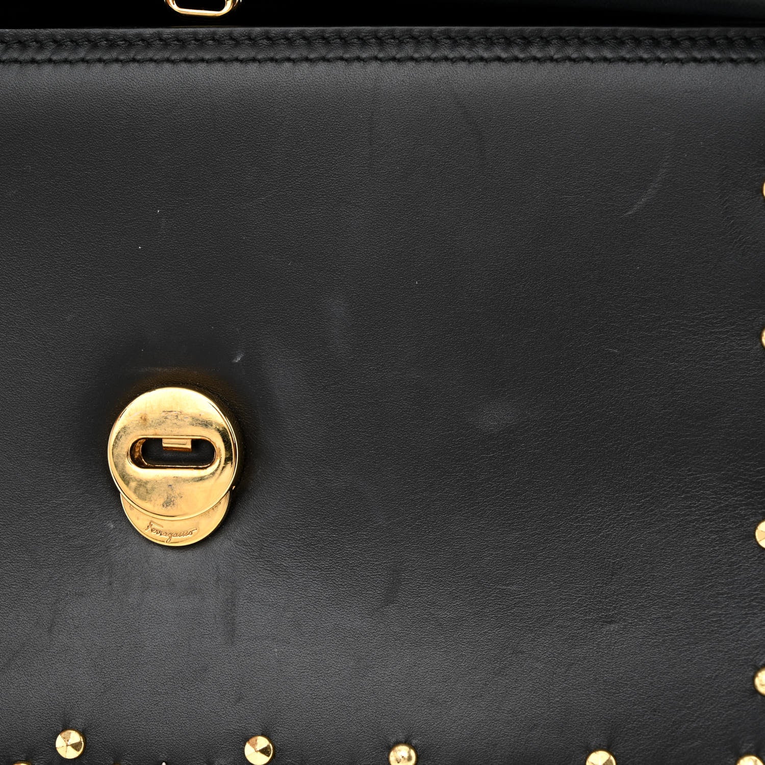 Salvatore Ferragamo Calfskin Studded Vara Bow Bag Black 12 of 13
