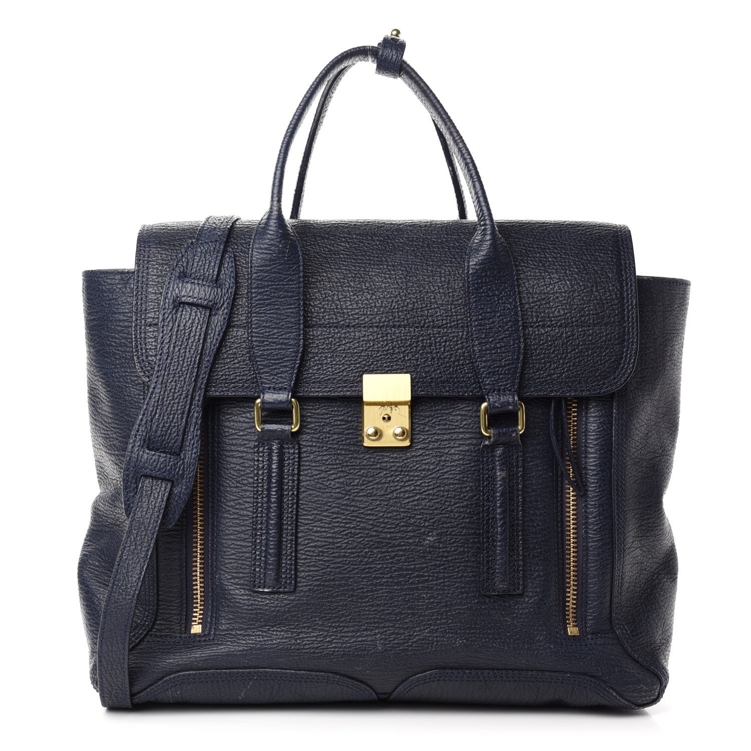 3.1 Phillip Lim Textured Calfskin Large Pashli Satchel Ink 1 of 18