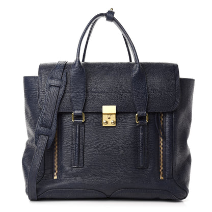 3.1 Phillip Lim Textured Calfskin Large Pashli Satchel Ink 1 of 18