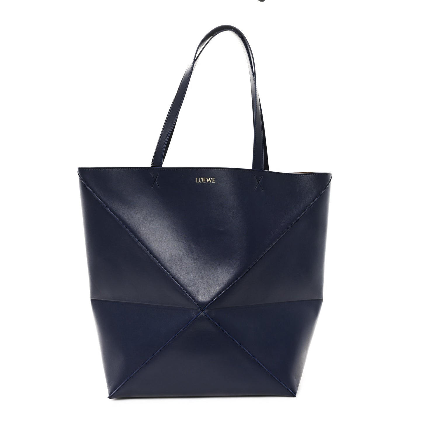 Shiny Calfskin Large Puzzle Fold Tote Abyss Blue