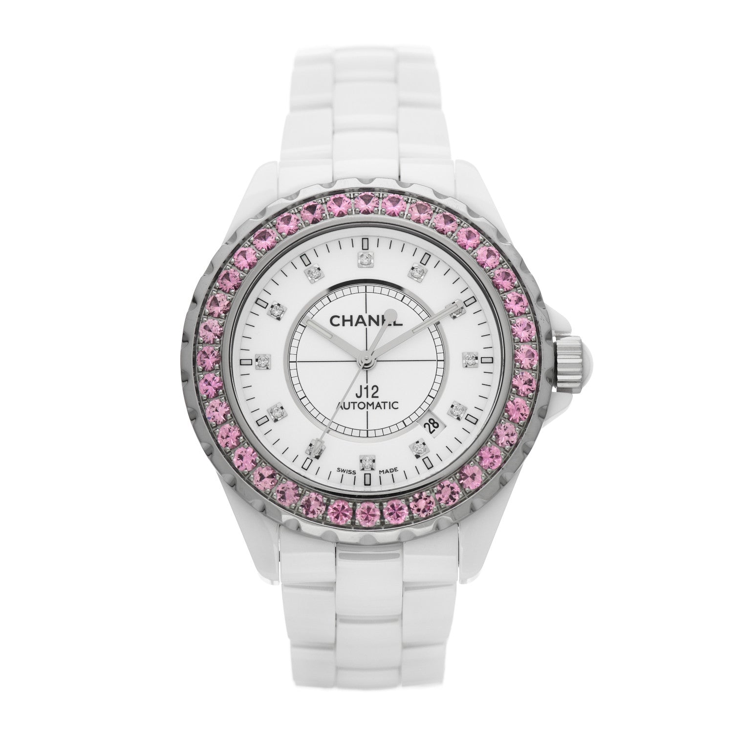 Chanel Stainless Steel Ceramic Diamond Pink Sapphire 42mm J12 Automatic Watch White 1 of 5