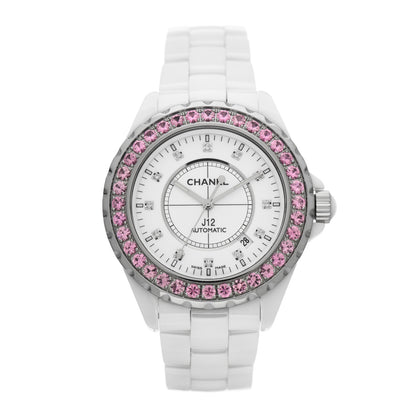 Chanel Stainless Steel Ceramic Diamond Pink Sapphire 42mm J12 Automatic Watch White 1 of 5