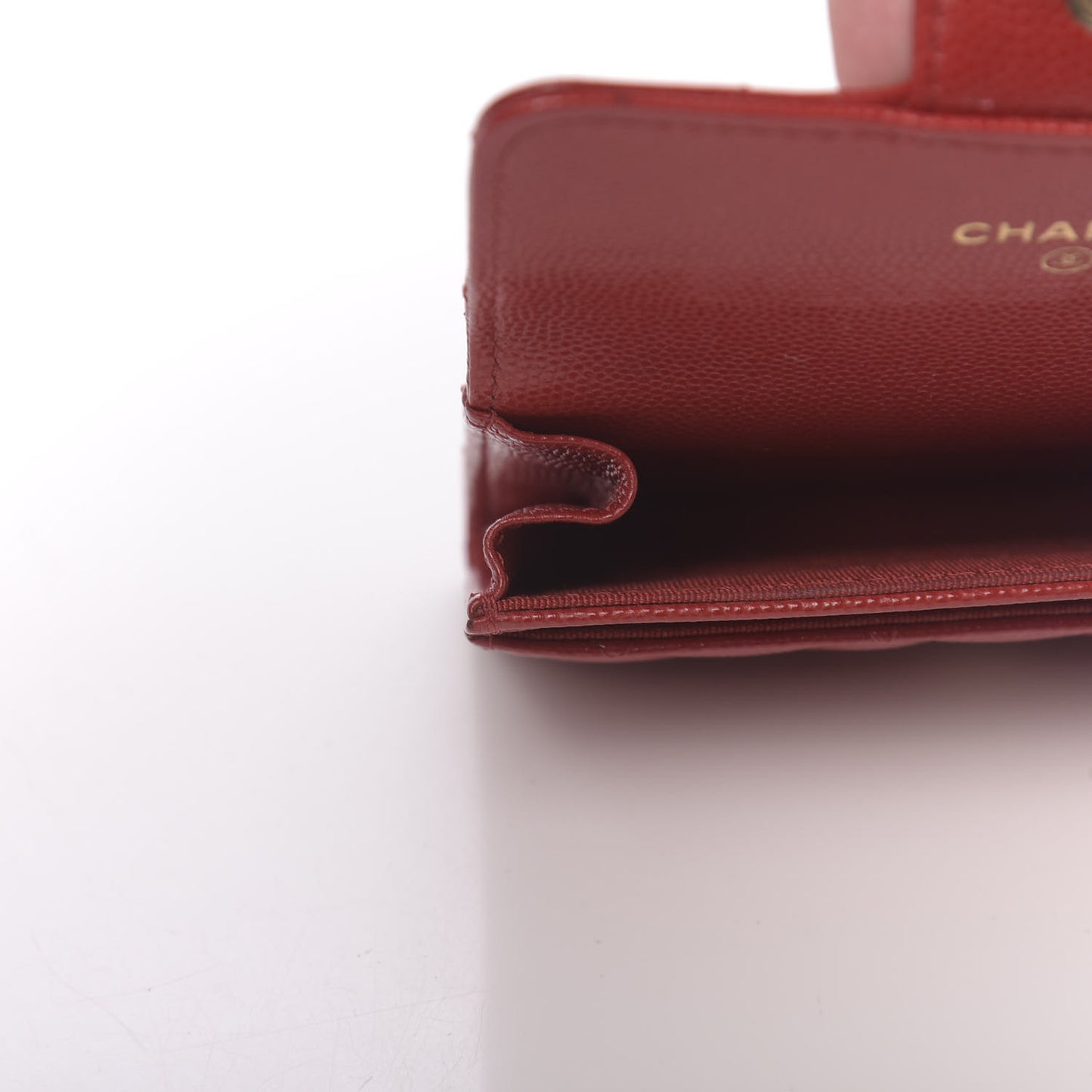 Caviar Quilted Flap Card Holder Wallet Red
