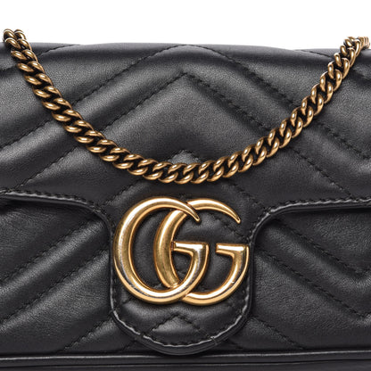 Gucci Calfskin Matelasse Super Mini GG Marmont Shoulder Bag Black 10 of 10