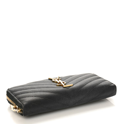 Saint Laurent Grain De Poudre Matelasse Chevron Monogram Zip Around Wallet Black 4 of 8