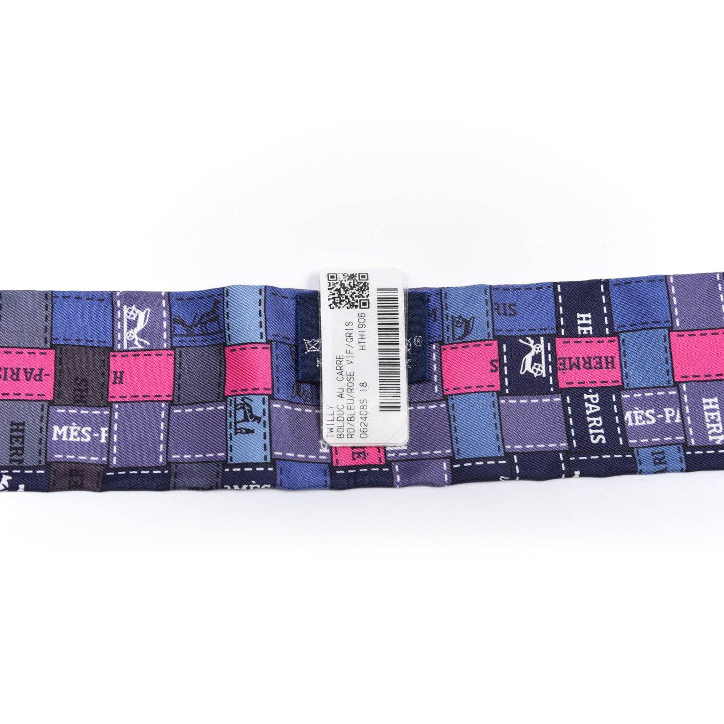 Silk Bolduc Au Carre Twilly Blue Jean Rose Vif Gris