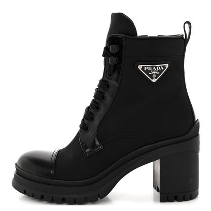 Prada Spazzolato Re-Nylon Metal Triangle Logo Lace Up 85mm Boots 35.5 Black 1 of 15