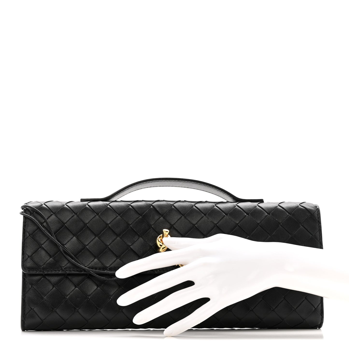 Nappa Intrecciato Long Andiamo Top Handle Clutch Black