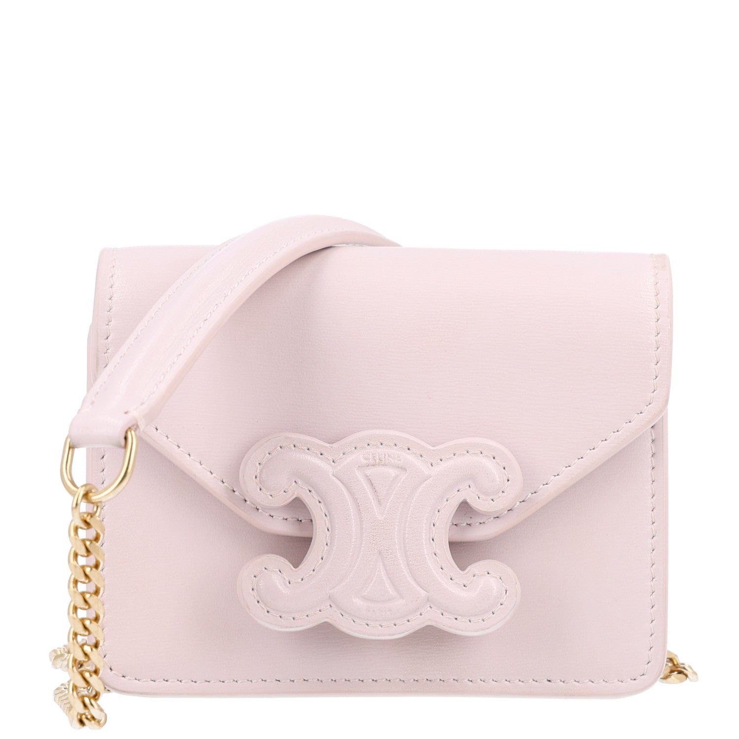 Celine Shiny Calfskin Triomphe Card Holder on Chain Poudre 1 of 9