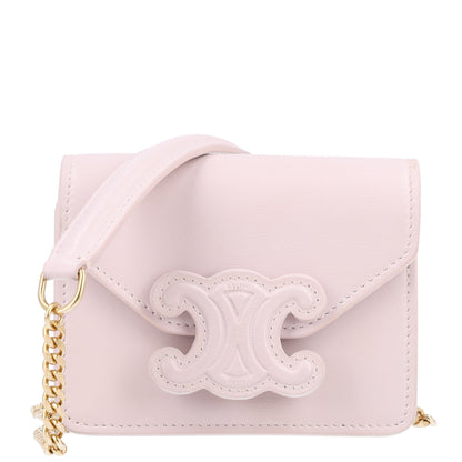 Celine Shiny Calfskin Triomphe Card Holder on Chain Poudre 1 of 9