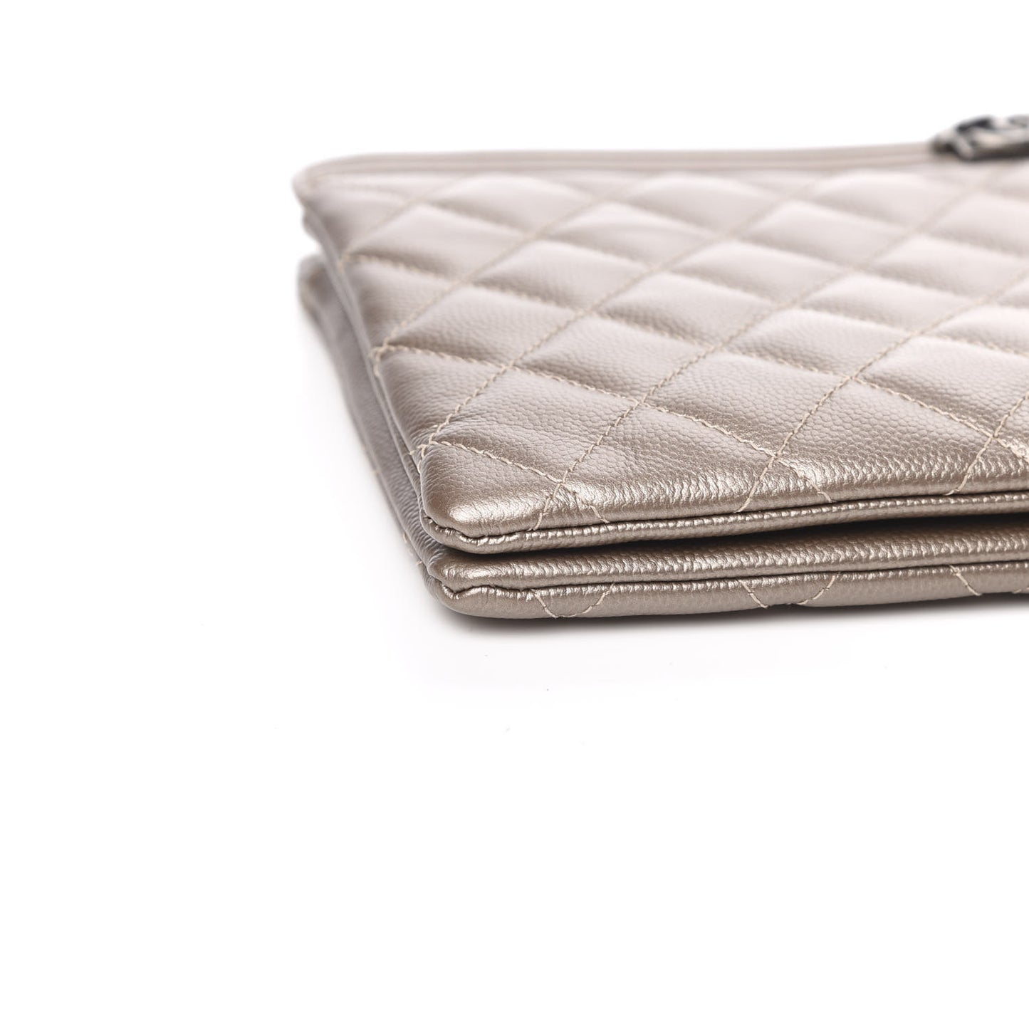 Metallic Caviar Quilted Small Zipped Boy Pouch Copper