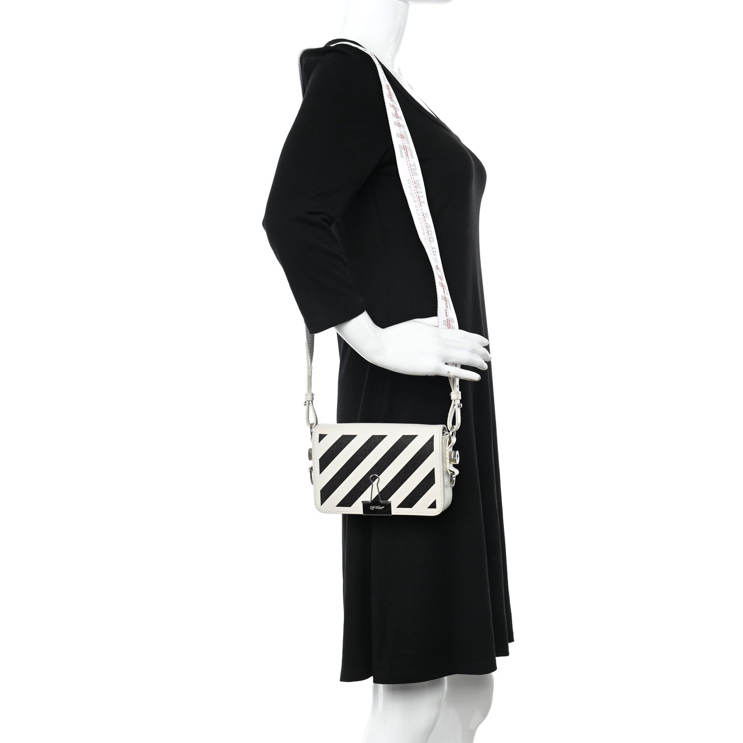 Off-White Calfskin Diag Flap Bag White Black 2 of 13
