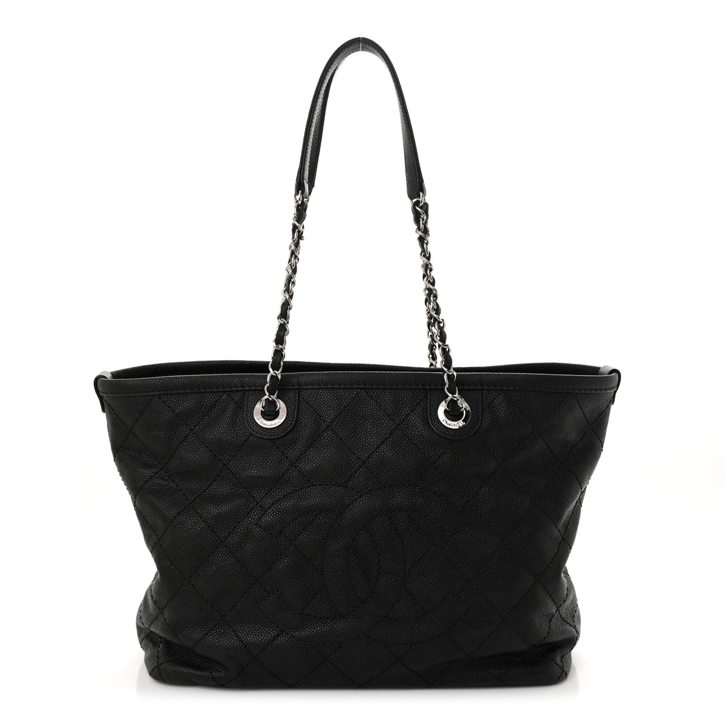 Grained Calfskin Quilted Small Daily Shopping Tote Black