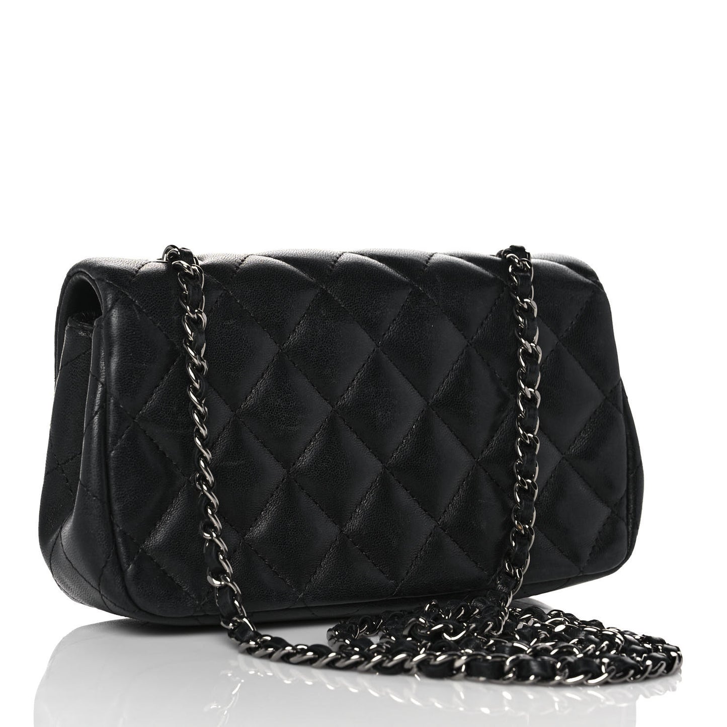 Lambskin Quilted Extra Mini Rectangular Flap Black