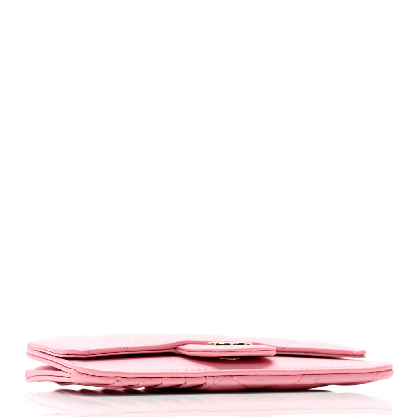 Lambskin Quilted Flap Zip Card Holder Pink