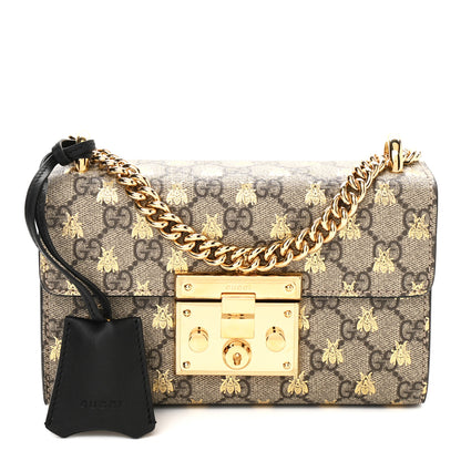 Gucci GG Supreme Monogram Bees Small Padlock Shoulder Bag Black 1 of 11