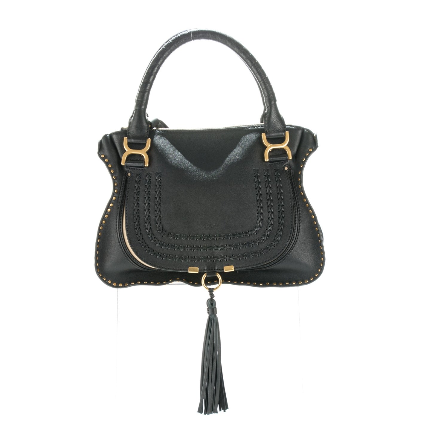 Calfskin Braided Medium Marcie Satchel Black