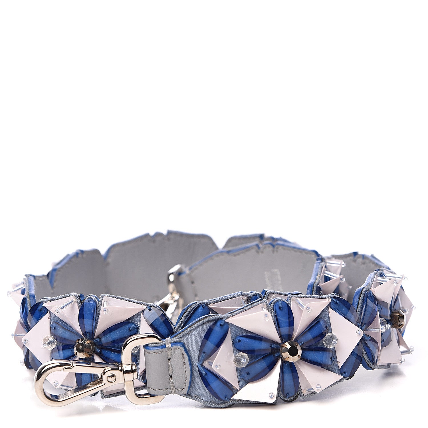 Fendi Calfskin Beaded Crystal Embellished Flower Strap You Ice Blue 1 of 6